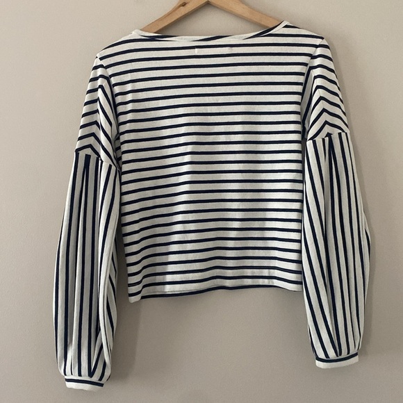Grey State Millie Stripe Top Long Sleeve Spa White Midnight Navy Size 1 S - Picture 6 of 11